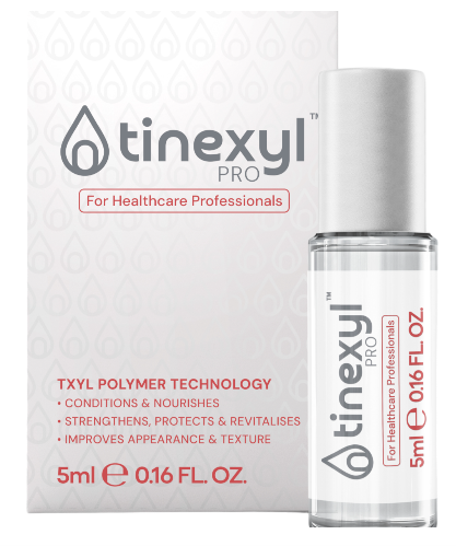 Tinexyl Pro nail conditioning treatment used to support fungal nail recovery.