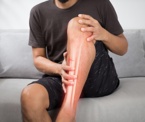 A crack on the tibia bone (stress fracture)